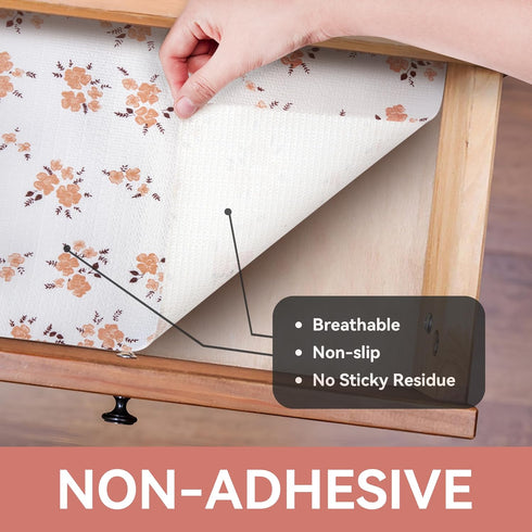 RAY STAR Shelf Liner, Non Adhesive Pink Orange Floral Printed Kitchen Cabinet Liner, 12 Inch x 10 FT