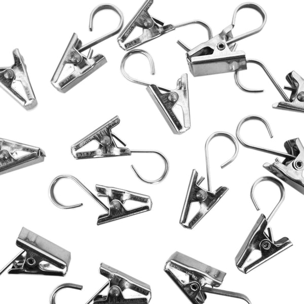 Super Z Outlet Heavy Duty Satin Nickel Curtain Clips with Hook - 1.5" x 0.5" inch (20 Hooks)