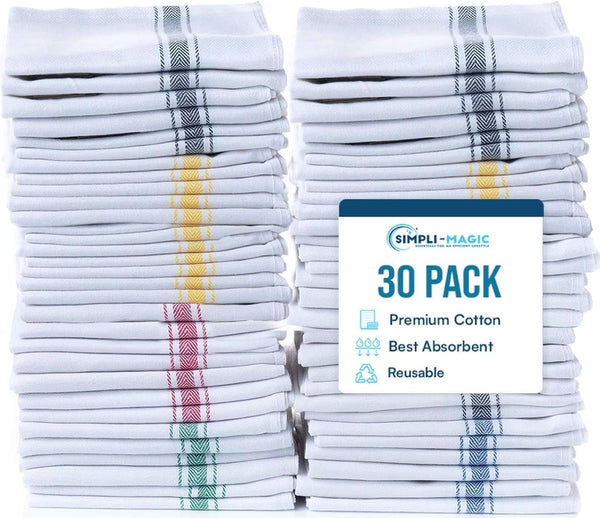 Simpli-Magic Cotton Herringbone Dish Towels, 15"x25" (30 Pack) High Absorbent Kitchen Hand
