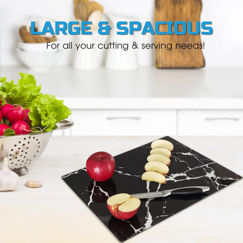 Glass Cutting Board, 16 x 12 inch Set of 1 - Tempered Glass, Decorative Square Marble Chopping Board