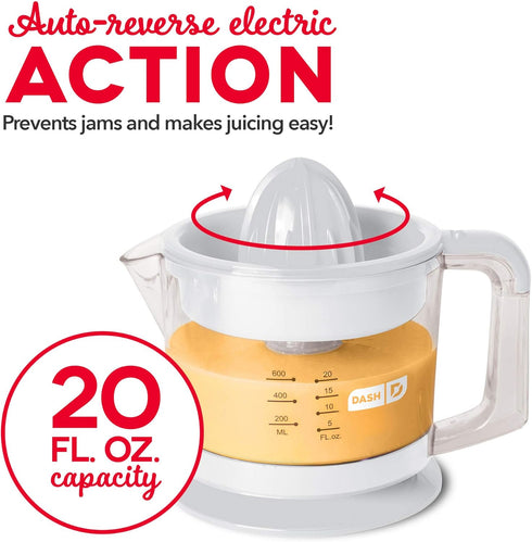 Dash Citrus Juicer Extractor: Compact Juicer for Oranges, Lemons, Limes & Grapefruit with 20 oz Pitcher (White)