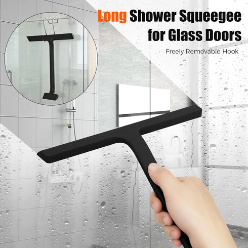 VACFAM Shower Squeegee for Glass Doors,All-One-Piece Silicone Squeegee for Shower Glass with Mobile Hook,Household