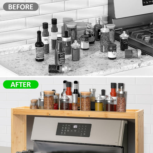33" Over the Stove Spice Rack, Wide Bamboo Shelf Rack Organizer for Stove Top