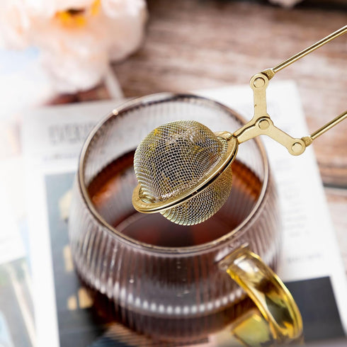 40 Yinder Pcs Loose Leaf Tea Infuser Stainless Steel Mesh Snap Tea Ball Strainers with Handle Metal (Gold)
