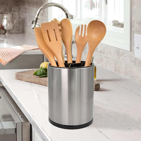 Stainless Steel Rotating Utensil Holder, 6.2L X 6.2W X 8H