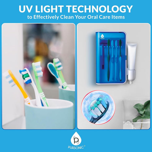 5 Pursonic UV Toothbrush Sanitizer Holder Wall Mounted - Slots Toothbrush Holders for Bathrooms with Toothpaste Holder