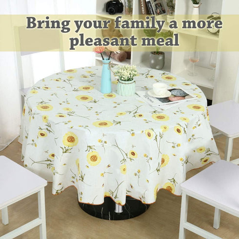 uxcell Seamless Waterproof Vinyl Round Tablecloth 60" Dia for Parties/Wedding/Restaurant Decoration, Yellow Flower