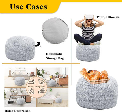 20x20x12 Inches Asuprui Fur Ottoman Stool Unstuffed Footstool Cover Floor Pouf Foot Rest No Filler Round Poof Seat