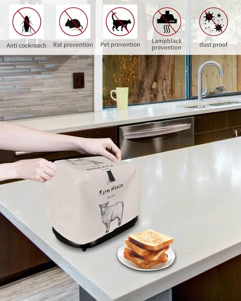 Toaster Dust Cover with Pockets, Farm House Alpaca American Rustic Style, Soft Washable 2 Slice Cover for Fingerprint