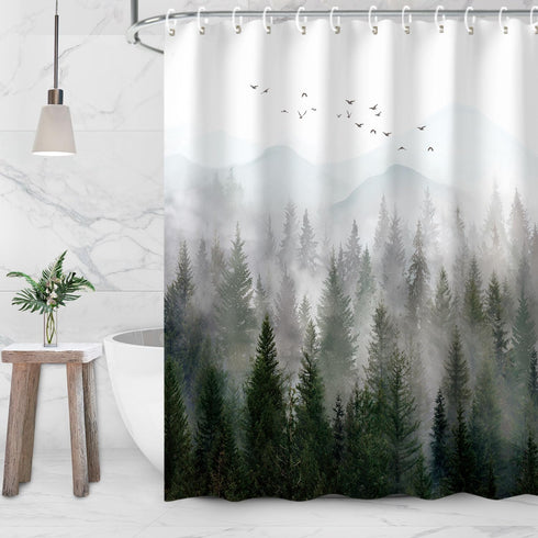 RosieLily Mountain Shower Curtain Misty Forest Tree Foggy Shower Curtain for Bathroom with Hooks Cool Nature Scenery Landscape Bathtub Decor 60 inch Design Art Shower Curtain Waterproof Fabric by RosieLily