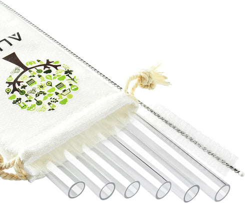 ALINK Reusable Clear Smoothie Straws - 10 in x 10 mm Jumbo Tritan Hard Plastic Drinking Straws, Pack of 6 with Cleaning