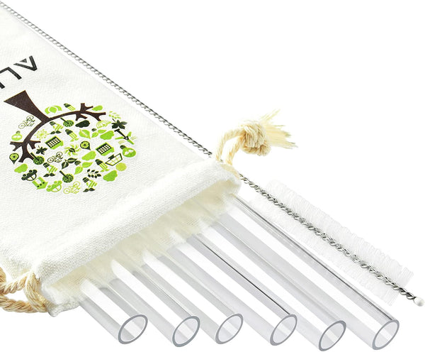 ALINK Reusable Clear Smoothie Straws - 10 in x 10 mm Jumbo Tritan Hard Plastic Drinking Straws, Pack of 6 with Cleaning