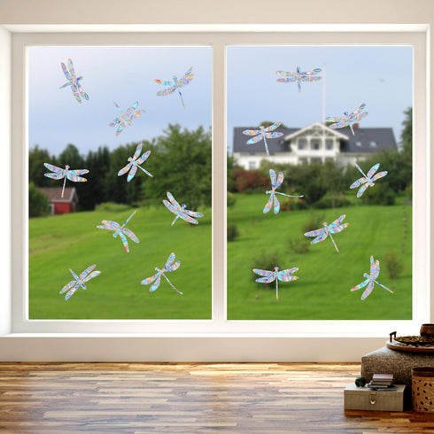 30 Pieces Dragonfly Anti-Collision Window Clings, Glass Reminder Prism Decals to Avoid Bird Strikes