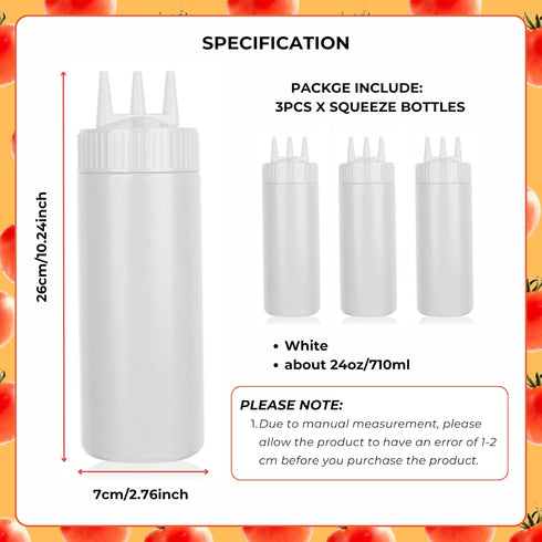 3pcs 3 Bakery(24oz, beyonday Seasoning Squeeze Bottles, Hole Ketchup Mustard Dressing Squeeze Squirt Bottles, Salad