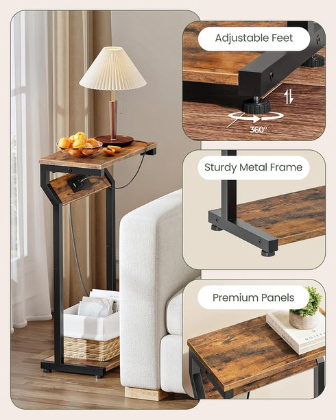 27" TBZ27UBF CHOEZON Narrow Side Table with Charging Station, Skinny End Table for Small Spaces, Couch Table