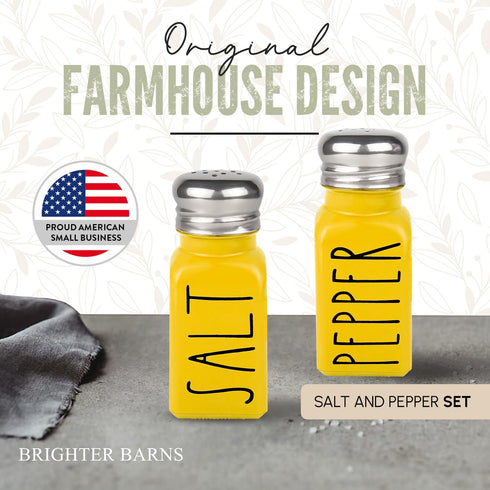 Yellow Salt and Pepper Shakers Set by Brighter Barns - Yellow Kitchen Decor & Yellow Kitchen Accessories - Cute Glass Shakers - Yellow Decor for Home Restaurants Wedding & Stainless Steel Lid (Yellow) by Brighter Barns