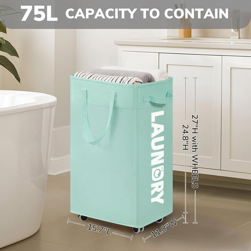 Wheels,75L Goodpick Rolling Laundry Basket with Large Collapsible Laundry Hamper with Removable Wash Bag Space