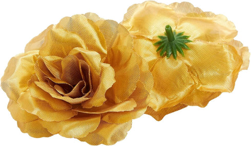 50 Pack Gold Roses Artificial Flowers, 3 Inch Stemless Fake Silk Roses for Wedding Decorations, Faux Bouquets