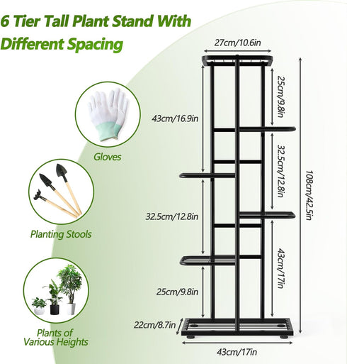 Facofaco 6 7 Tier Potted Metal Plant Stand Indoor with Gardening Tools and Gloves, Corner Tall Tiered Plant Shelf