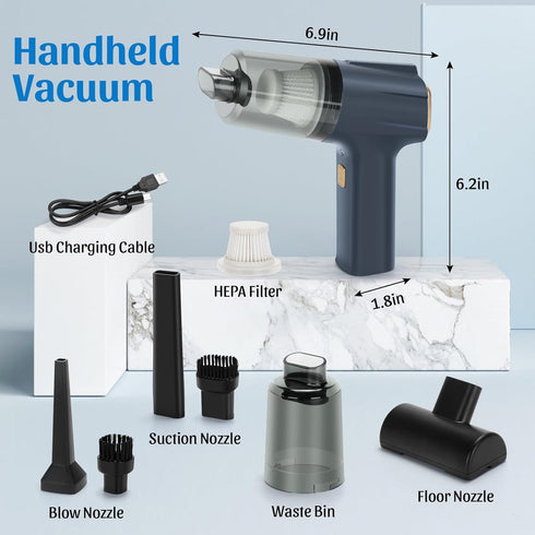 Handheld Vacuum Cleaner 12000pa, 2-in-1 Car Vacuum and Air Duster, Cordless Mini Vacuum with LED Light and