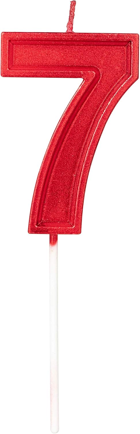 2.76in Birthday Candles Glitter Cake - Red Number 7 Candles Topper Decoration for Party Celebration