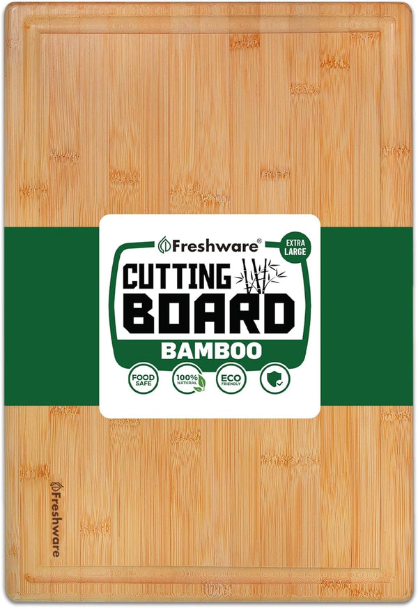 Bamboo Cutting Boards for Kitchen with Juice Groove, Extra-Large Wood Cutting Board, 17.5 x 12-inch