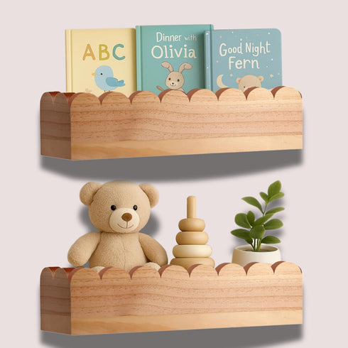 Scalloped Shelves - Set of 2 Pre-Assembled 15.6inch Floating Nursery Book Shelves,