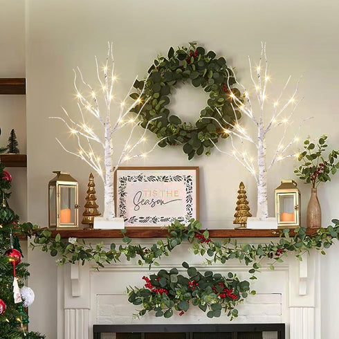 EAMBRITE Lighted Birch Tree Spring Decorations for Home, Christmas Indoor Decorations, 2 Pack 24 LED Battery
