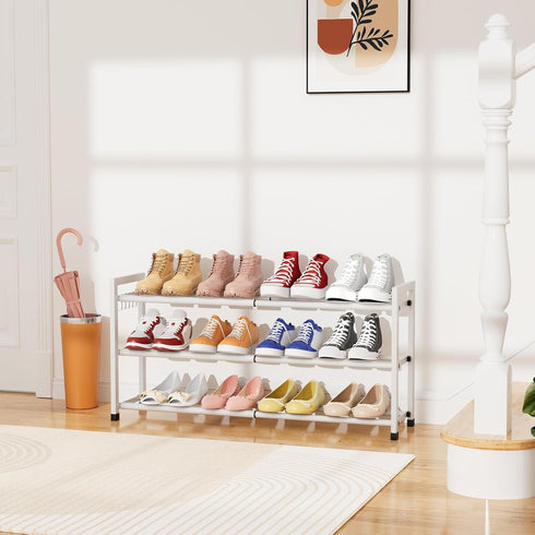 Closet 18.5"-33" 12 3-Tier Expandable Shoe Rack for Adjustable Metal Shoe Rack for Entryway Free Standing Shoe