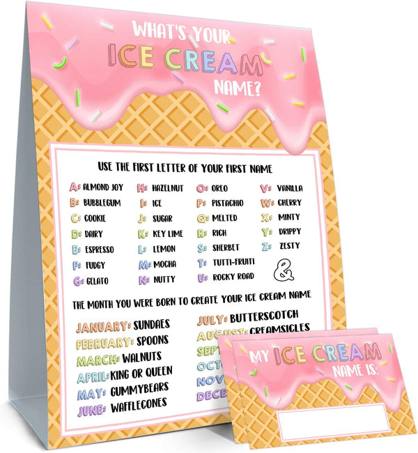 BirtDerr What's Your Ice Cream Name, Ice Cream Decorations for Birthday Party, 30PCS