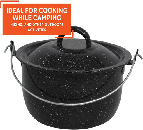 Mirro 3 Quart Enamel Convex Kettle, Black with Speckles for Cooking and Serving