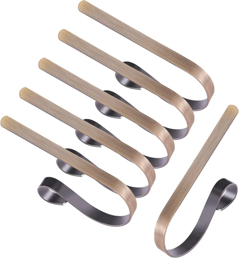 Christmas Stocking Holders for Mantle, Set of 6 Mantle Clip Fireplace Hooks for Holiday Decoration Supplies - Brass