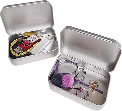 6 Pcs Mini Metal Hinged Tin Box Container Kit with Lid for Home Storage, 3.7x2.3x0.8 Inch, Silver