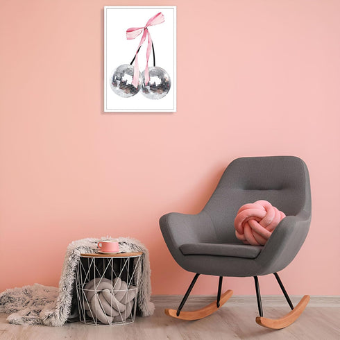 Generic 24x36in Vintage Disco Bow Posters White Cherry Canvas Wall Art Funky Coquette Pink Bow Preppy Aesthetic Prints