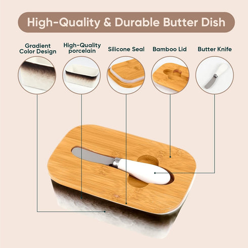 GLAVIONIX 6.5" Countertop, Butter Dish with Lid, Large Butter Container for Ceramic Brown Butter Keeper Container