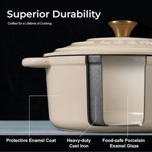 5.5QT Parmedu Enameled Cast Iron Dutch Oven for Sourdough Bread Baking, Easy Cleaning, Versatile for Stewing, Roasting
