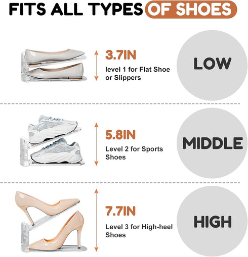 Closet,12 Pack Shoes,3 50%(Clear,12 Pack) Neprock Shoe Slots Organizer for Acrylic Shoe Stackers for A Pair of Levels
