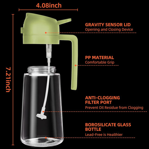 16oz Oil Dispenser Bottle, 2 in 1 Olive Oil Dispenser and Sprayer for Kitchen, Cooking, Salad, Barbecue Green
