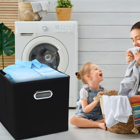Black Fabric Storage Bins, 11X11X11 Cubes with Dual Handles, Foldable Set of 3 for Closet