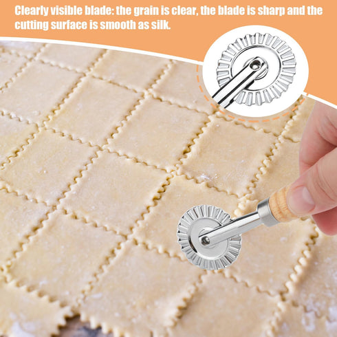 Pastry Cutter Wheel with Wooden Handle, Fluted Ravioli Crimper, Pizza Dumpling Cutter for Home and Kitchen