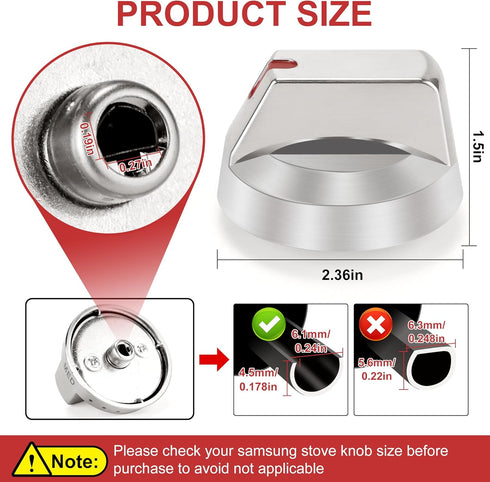 TOMOON DG64-00473A Range Stove Knobs Replacements for Samsung Gas Range Oven, Stainless Steel Control Dial