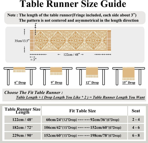 13 48 Inch Floral Coffee Table Runner for Living Room Kitchen Farmhouse Bordered Dining Table Runner with Fringe