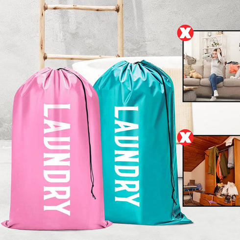Fiodrimy 2 Pack XL Travel Laundry Bag, Machine Washable Dirty Clothes Organizer (Pink+Blue, 24" x 36")