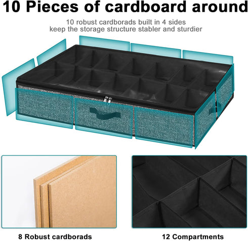 Under Bed Shoe Storage Organizer, 2 Pack Fits 32 Pairs, Clear Window, Foldable Shoe Rack Holder, Black