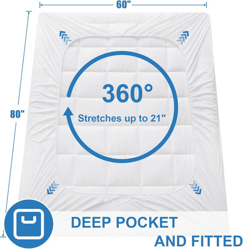 OLANLY Queen Quilted Fitted Mattress Pad, Cooling Soft Mattress Topper, Machine Washable Cover, 60x80 inch, White