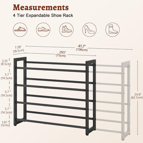 4-Tier Closet FAVOOSTY Expandable Shoe Rack, Adjustable Shoe Shelf Storage Organizer Space Saving Metal Free Standing