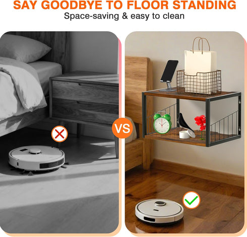 Alytree Floating Nightstand, Wood Floating Bedside Table with Cable Hole, Wall Mounted Nightstand for Bedroom, Living