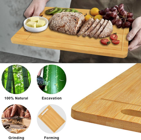Bamboo Cutting Board, Wooden Cutting Boards for Kitchen, Wood Double Sided Food-Grade Chopping Board for Meat Cheese