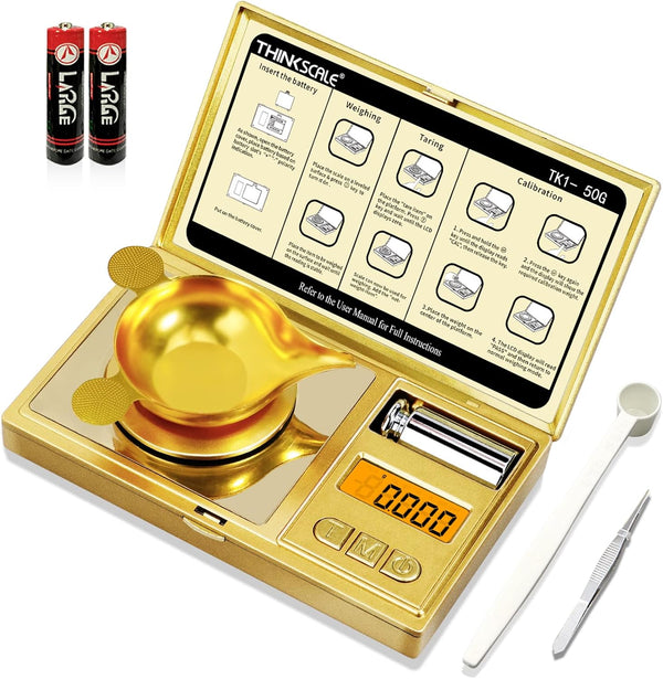 THINKSCALE 50g/0.001g Digital Milligram Scale, Gold Mg Scale with Calibration Weight for Reloading and Powder Medicine