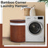 Gueevin Corner Laundry Hamper with Lid, 2 Removable Cloth Liners, Bamboo Corner Basket for Bedroom Bathroom Storage